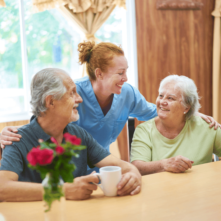 Caregiver with elderly clients